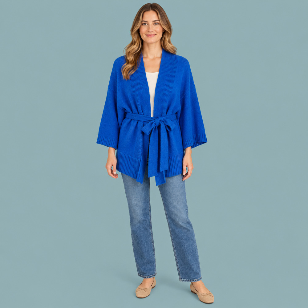 Sleeping on Snow Anthropologie Small S Royal Blue Alcott Belted Cardigan Sweater
